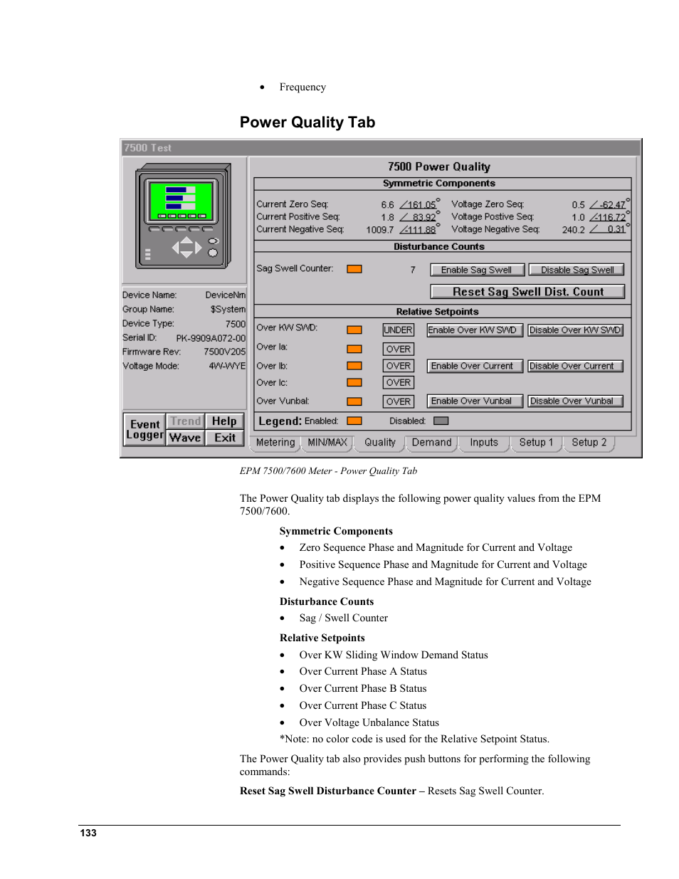 Power quality tab | GE EPM9450Q User Manual | Page 141 / 304