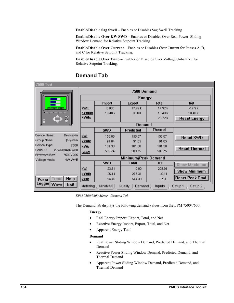 Demand tab | GE EPM9450Q User Manual | Page 142 / 304