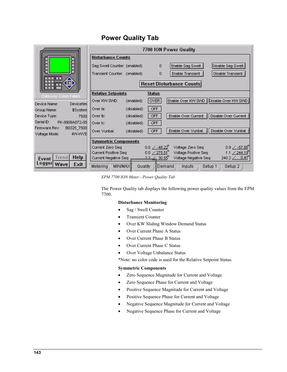 Power quality tab | GE EPM9450Q User Manual | Page 151 / 304