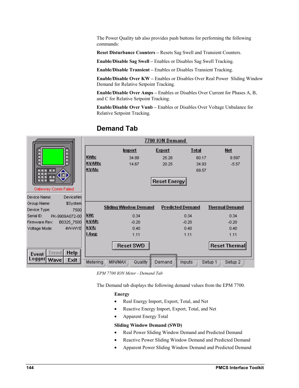 Demand tab | GE EPM9450Q User Manual | Page 152 / 304