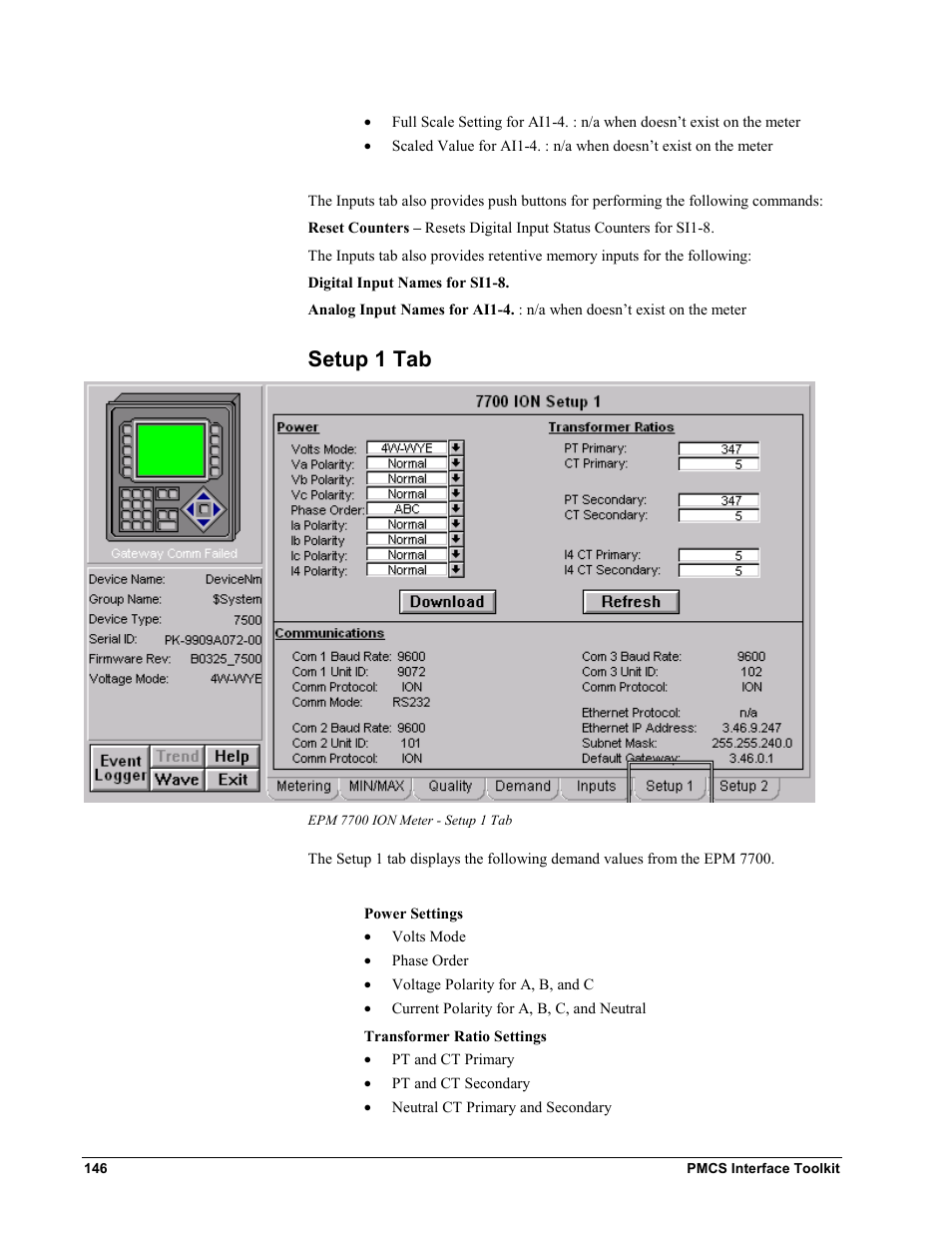 Setup 1 tab | GE EPM9450Q User Manual | Page 154 / 304