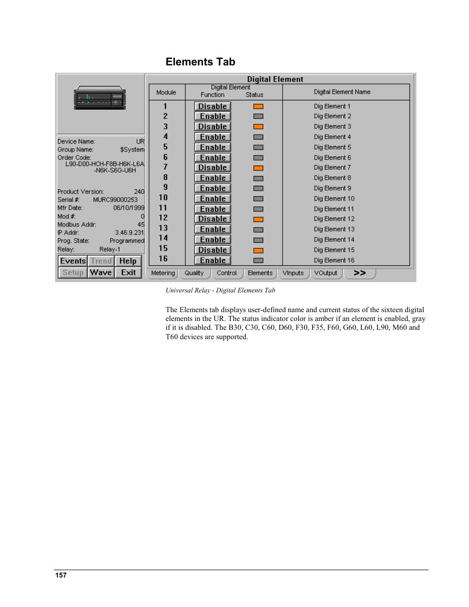 Elements tab | GE EPM9450Q User Manual | Page 165 / 304