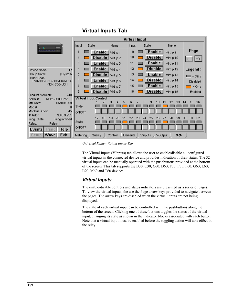 Virtual inputs tab, Virtual inputs | GE EPM9450Q User Manual | Page 167 / 304