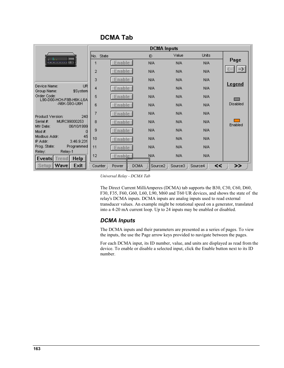 Dcma tab, Dcma inputs | GE EPM9450Q User Manual | Page 171 / 304