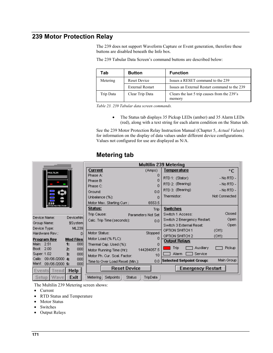 239 motor protection relay, Metering tab, 239 m | Otor, Rotection, Elay | GE EPM9450Q User Manual | Page 179 / 304