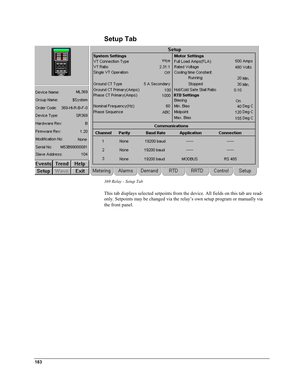 Setup tab | GE EPM9450Q User Manual | Page 191 / 304