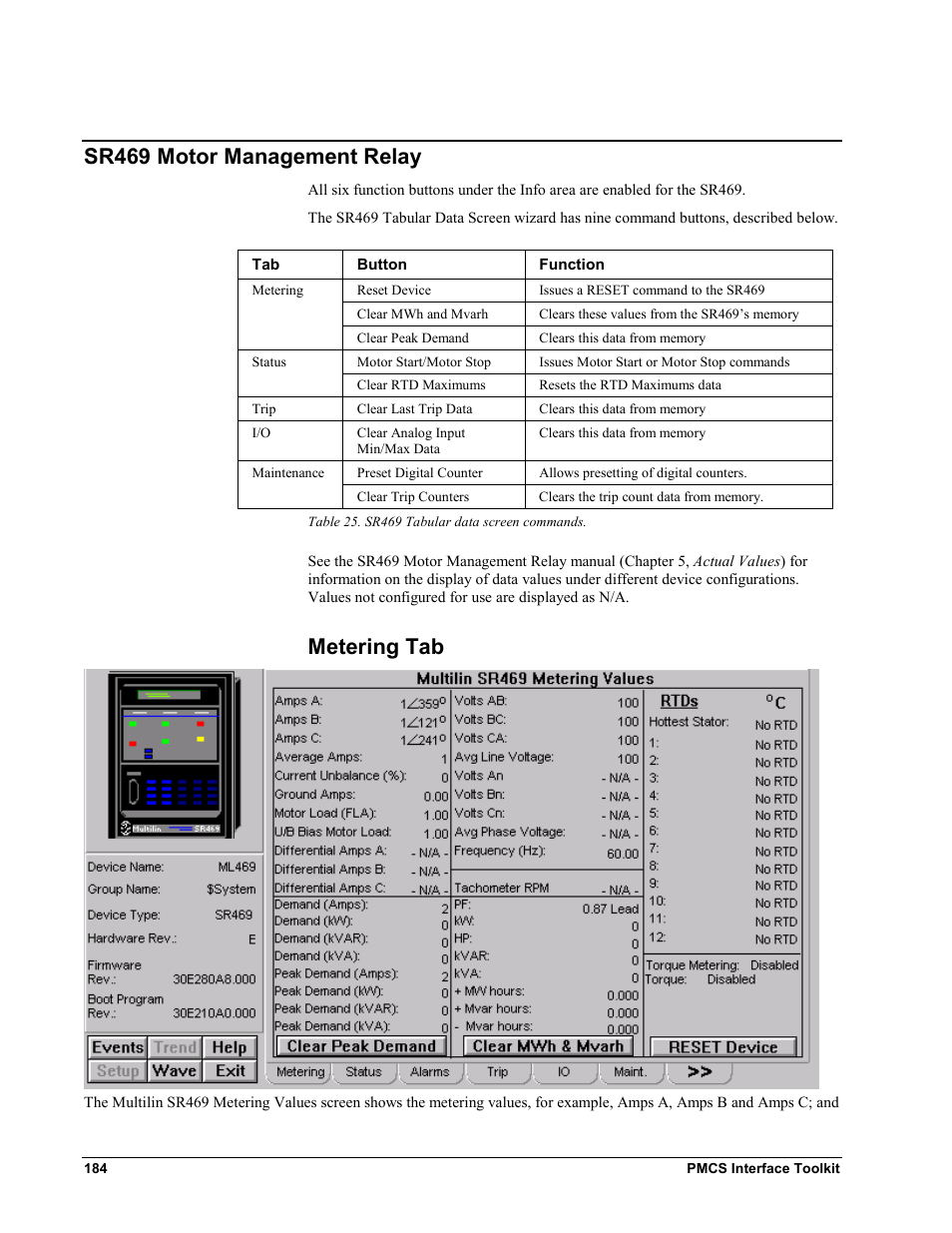 Sr469 motor management relay, Metering tab, Sr469 m | Otor, Anagement, Elay | GE EPM9450Q User Manual | Page 192 / 304