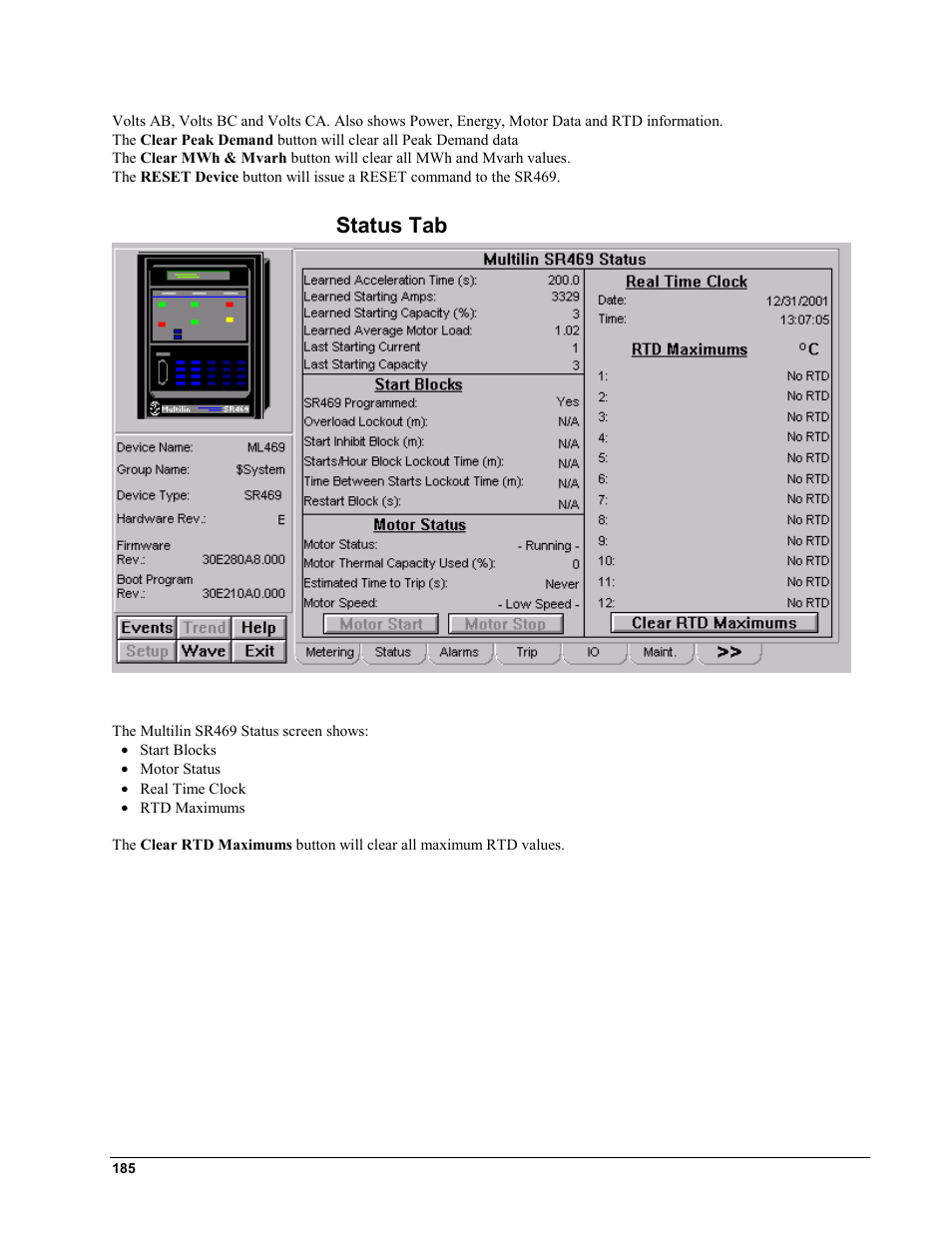 Status tab | GE EPM9450Q User Manual | Page 193 / 304