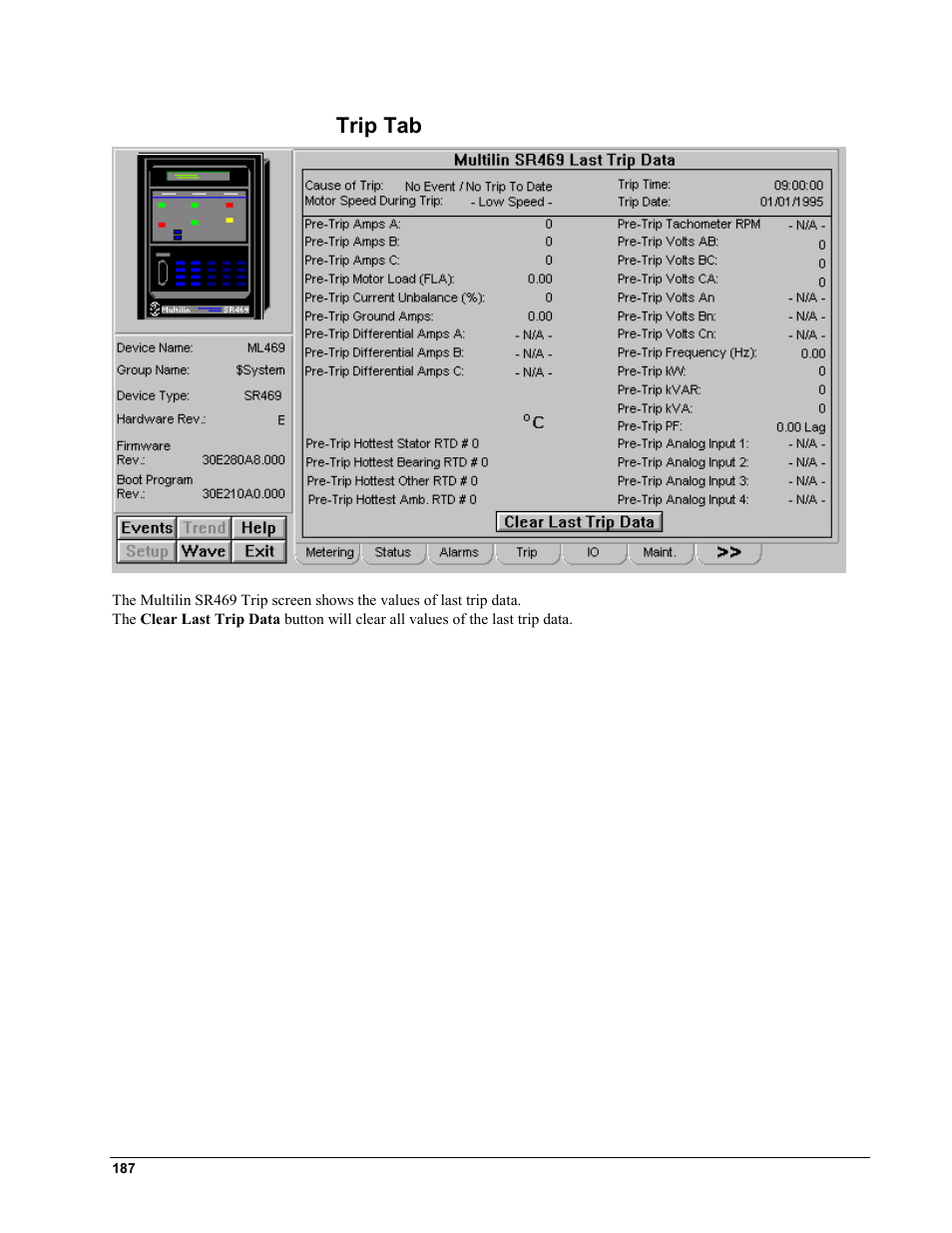 Trip tab | GE EPM9450Q User Manual | Page 195 / 304