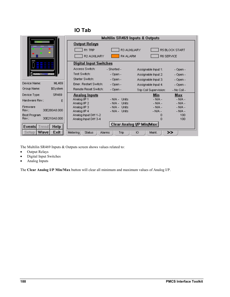 Io tab | GE EPM9450Q User Manual | Page 196 / 304