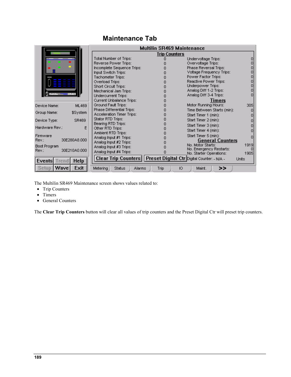 Maintenance tab | GE EPM9450Q User Manual | Page 197 / 304