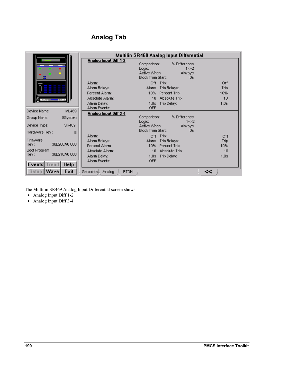 Analog tab | GE EPM9450Q User Manual | Page 198 / 304