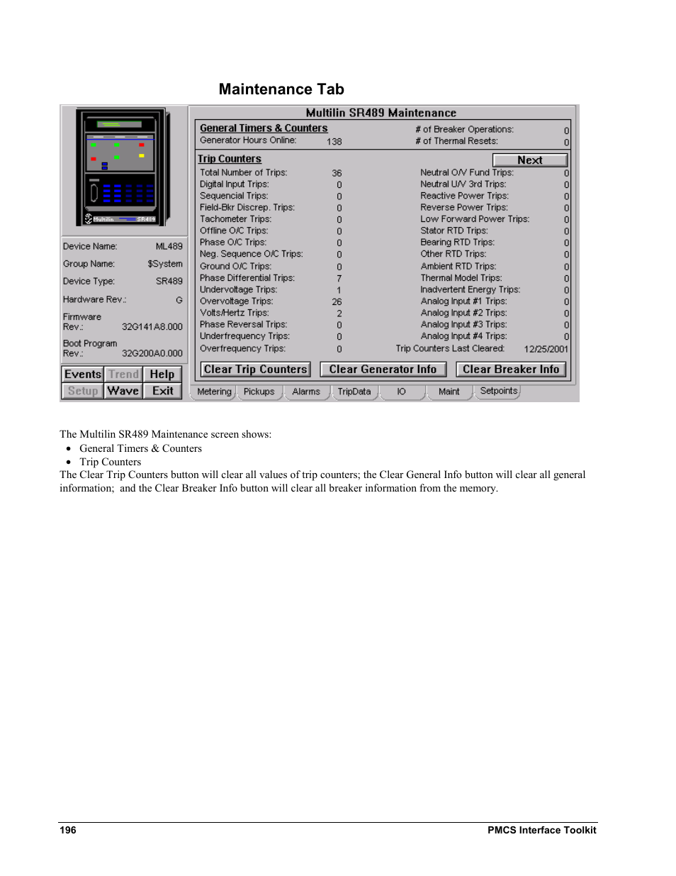 Maintenance tab | GE EPM9450Q User Manual | Page 204 / 304