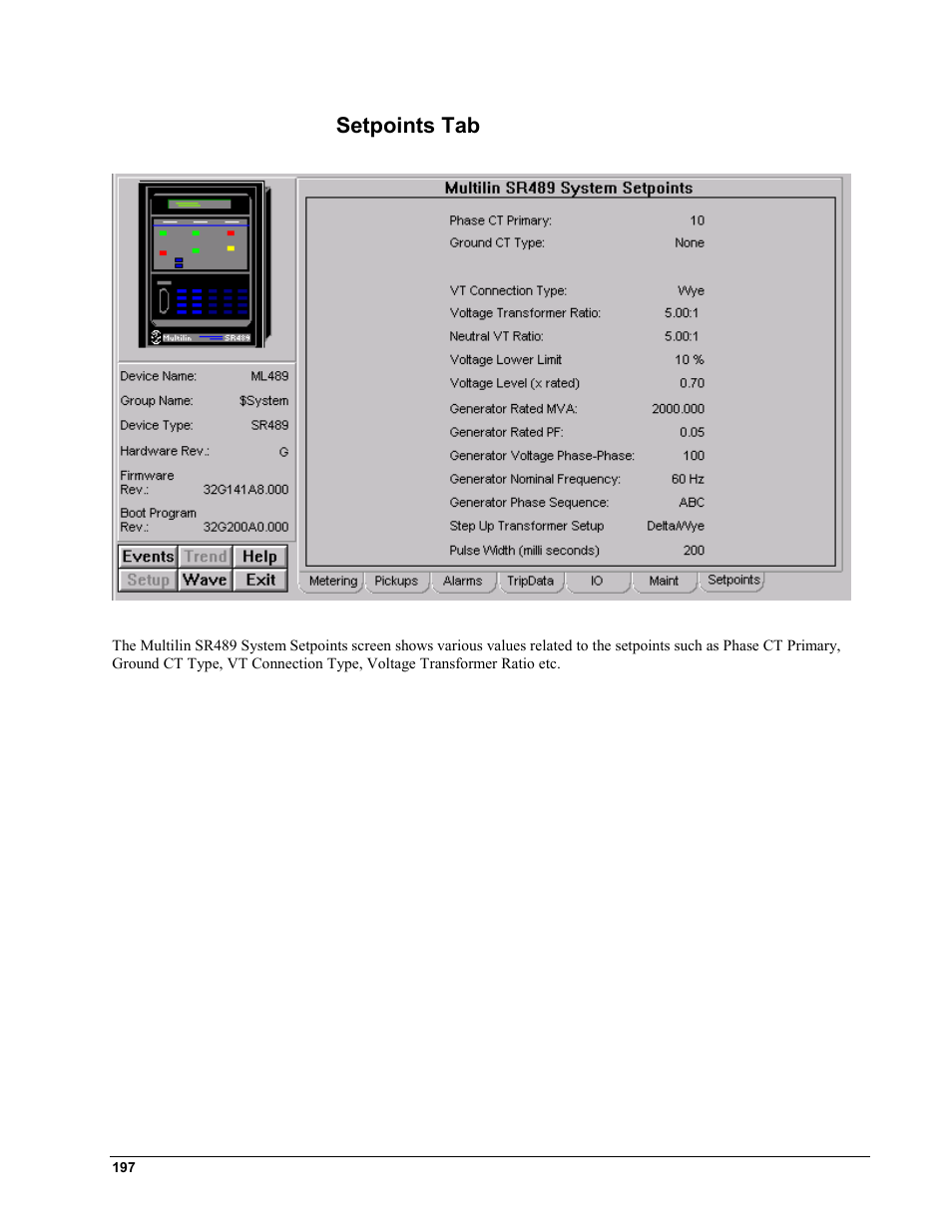 Setpoints tab | GE EPM9450Q User Manual | Page 205 / 304