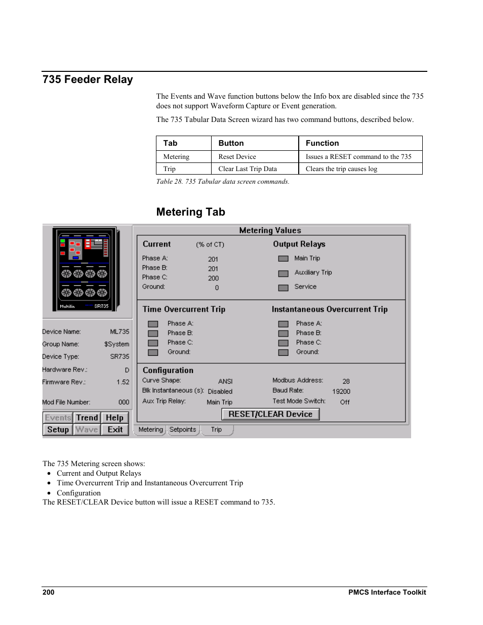 735 feeder relay, Metering tab, 735 f | Eeder, Elay | GE EPM9450Q User Manual | Page 208 / 304