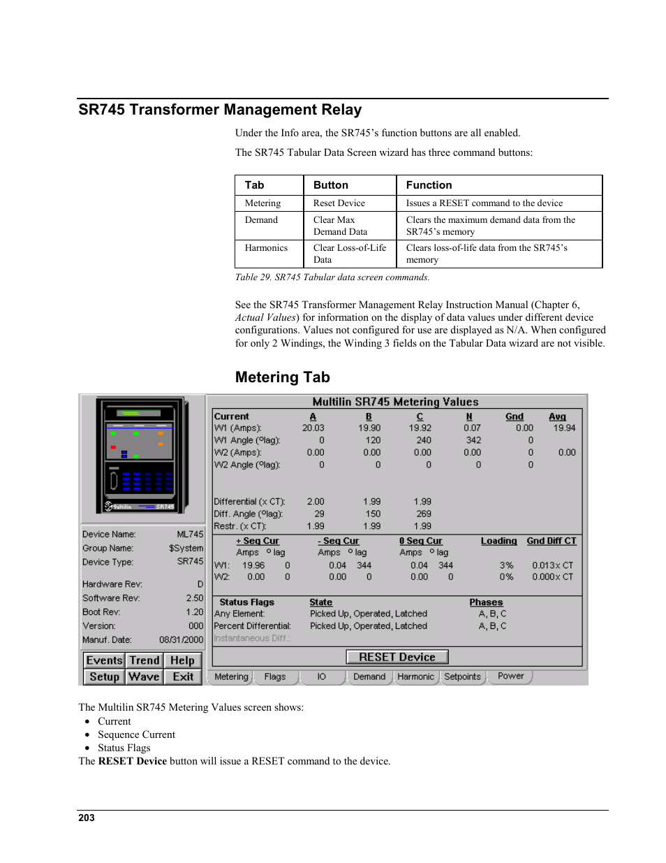 Sr745 transformer management relay, Metering tab, Sr745 t | Ransformer, Anagement, Elay | GE EPM9450Q User Manual | Page 211 / 304