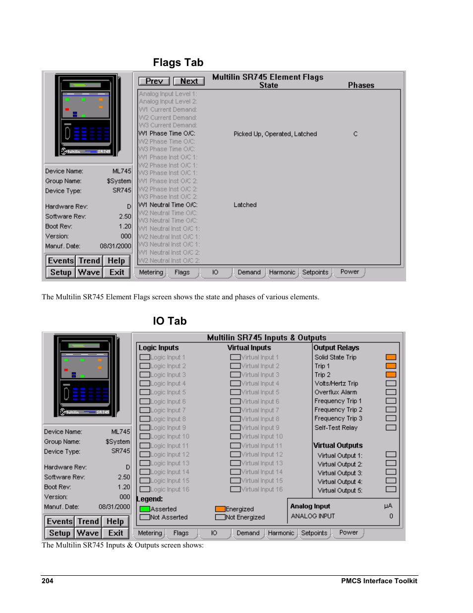 Flags tab, Io tab, Flags tab io tab | GE EPM9450Q User Manual | Page 212 / 304