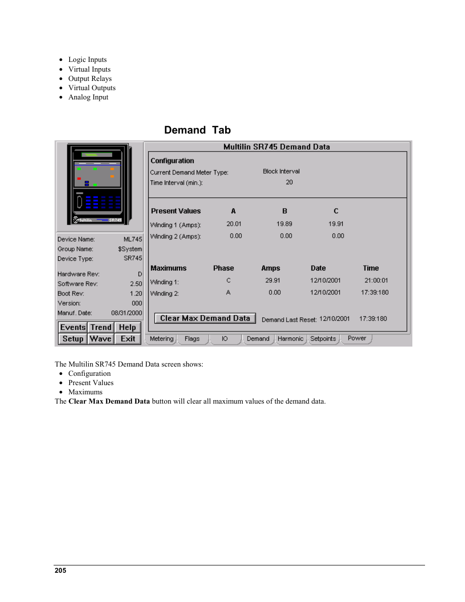 Demand tab | GE EPM9450Q User Manual | Page 213 / 304