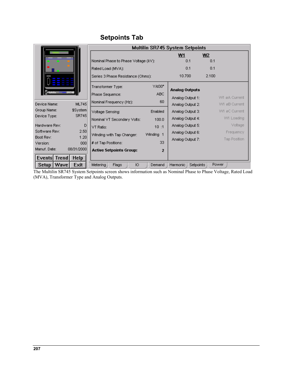 Setpoints tab | GE EPM9450Q User Manual | Page 215 / 304