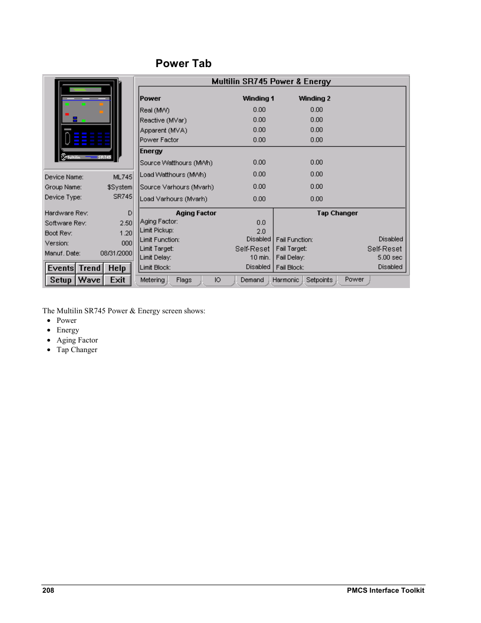 Power tab | GE EPM9450Q User Manual | Page 216 / 304