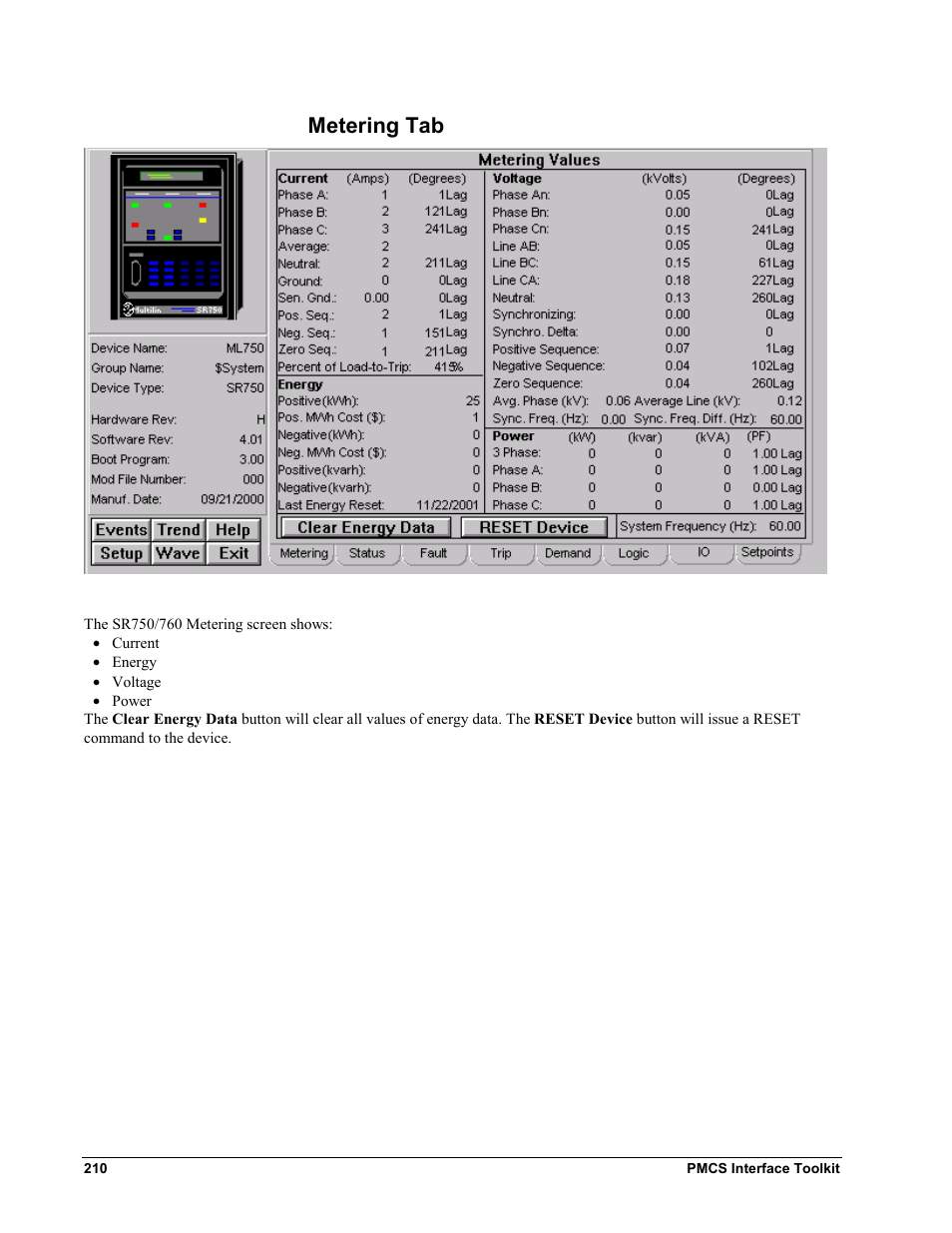 Metering tab | GE EPM9450Q User Manual | Page 218 / 304
