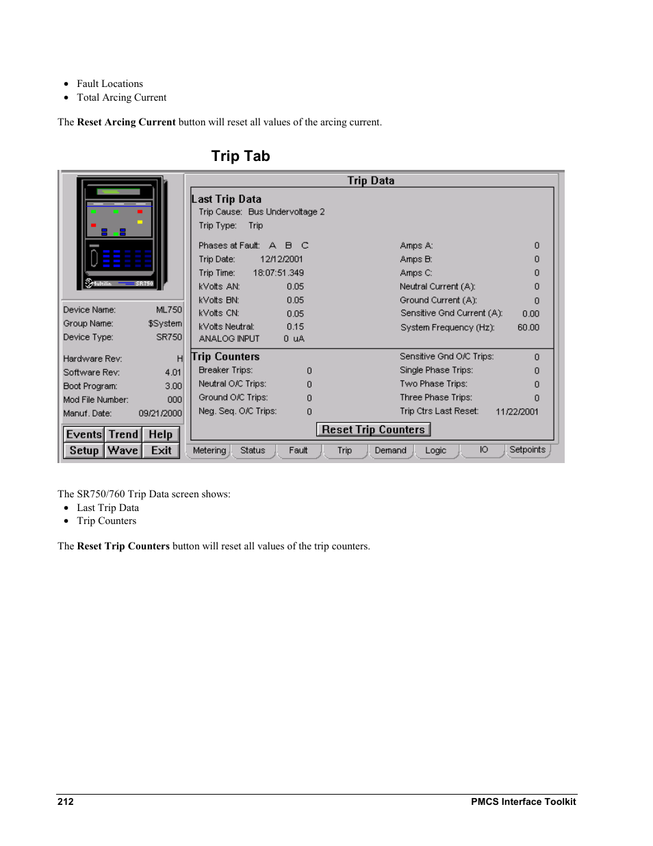 Trip tab | GE EPM9450Q User Manual | Page 220 / 304
