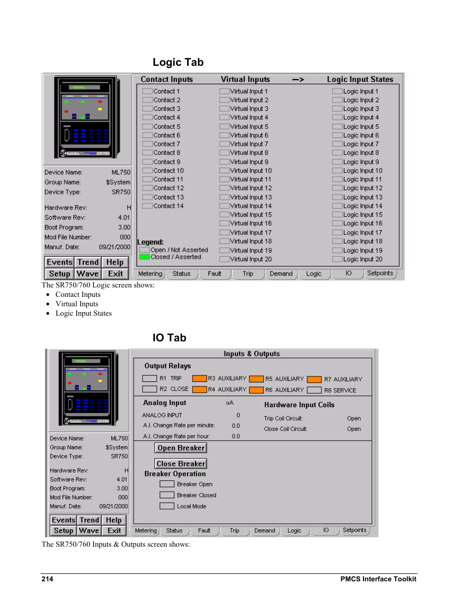 Logic tab, Io tab, Logic tab io tab | GE EPM9450Q User Manual | Page 222 / 304