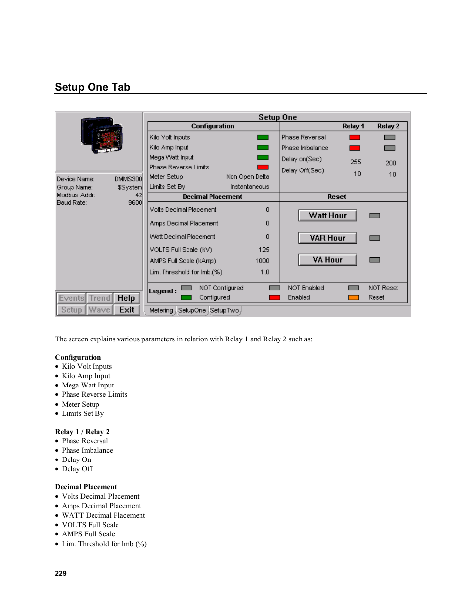 Setup one tab | GE EPM9450Q User Manual | Page 237 / 304