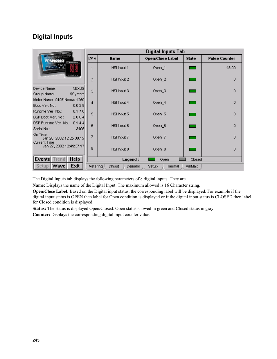 Digital inputs | GE EPM9450Q User Manual | Page 253 / 304