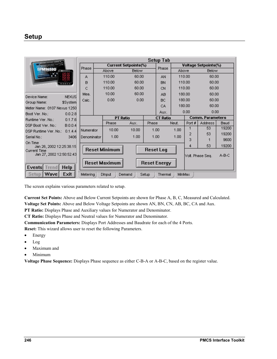 Setup | GE EPM9450Q User Manual | Page 254 / 304