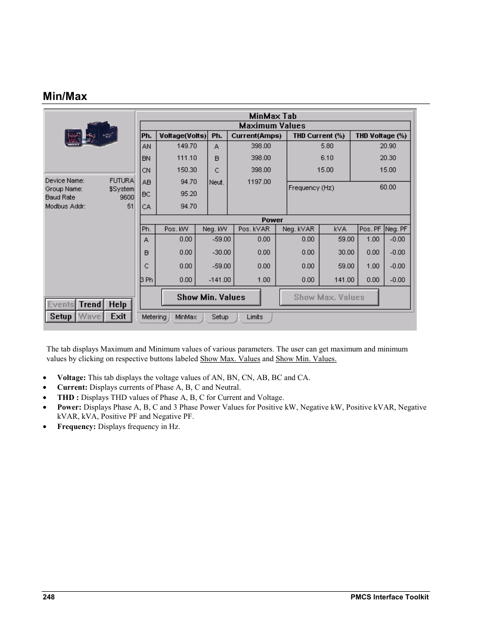 Min/max | GE EPM9450Q User Manual | Page 256 / 304