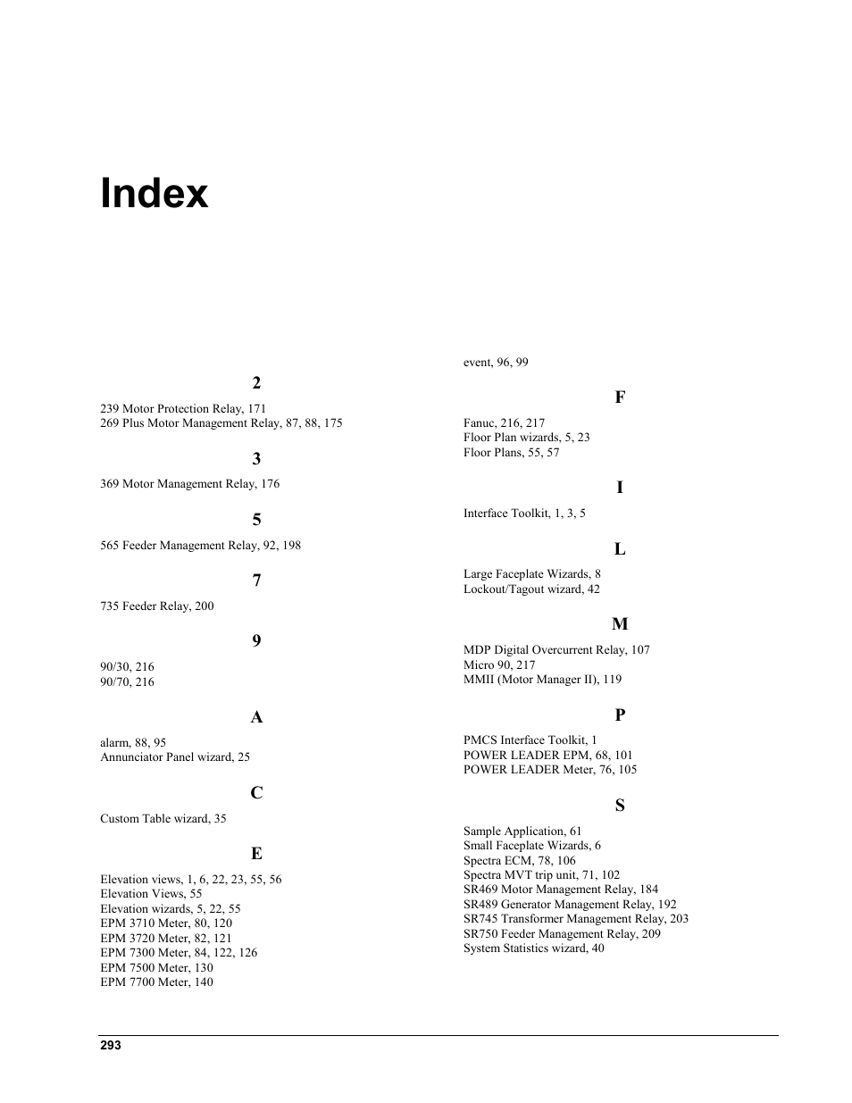 Index | GE EPM9450Q User Manual | Page 301 / 304