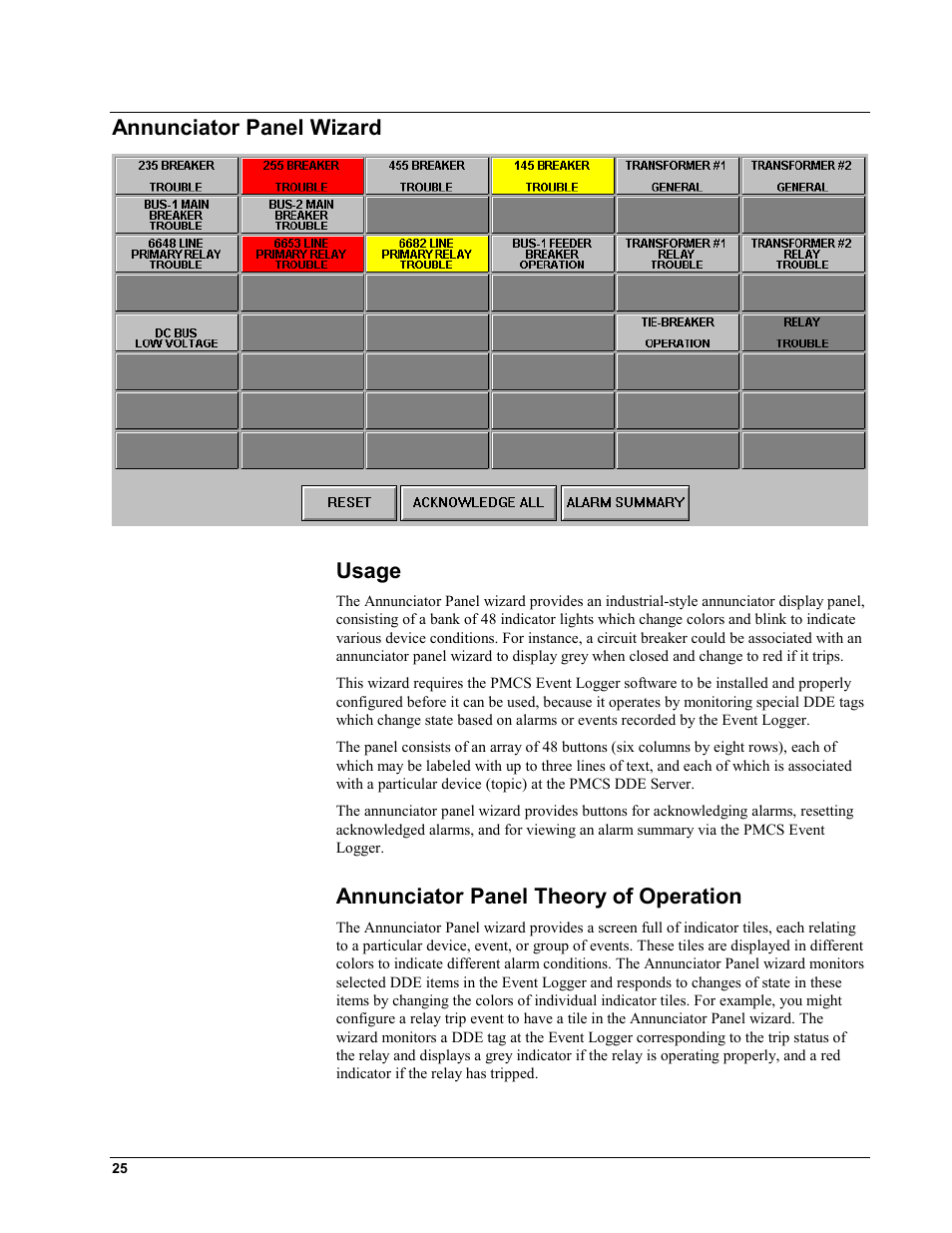 Annunciator panel wizard, Usage, Annunciator panel theory of operation | Nnunciator, Anel, Izard, Annunciator panel wizard usage | GE EPM9450Q User Manual | Page 33 / 304