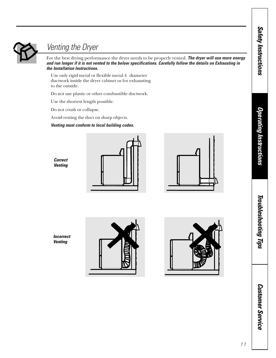 Venting the dryer | GE 475 User Manual | Page 11 / 16