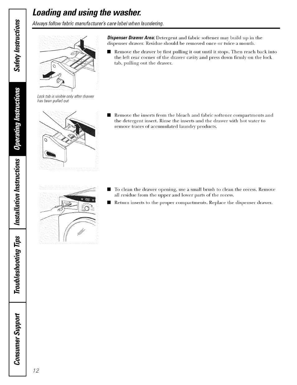 Loading and using the washer | GE LAVEUSES GBVH5140 User Manual | Page 12 / 76