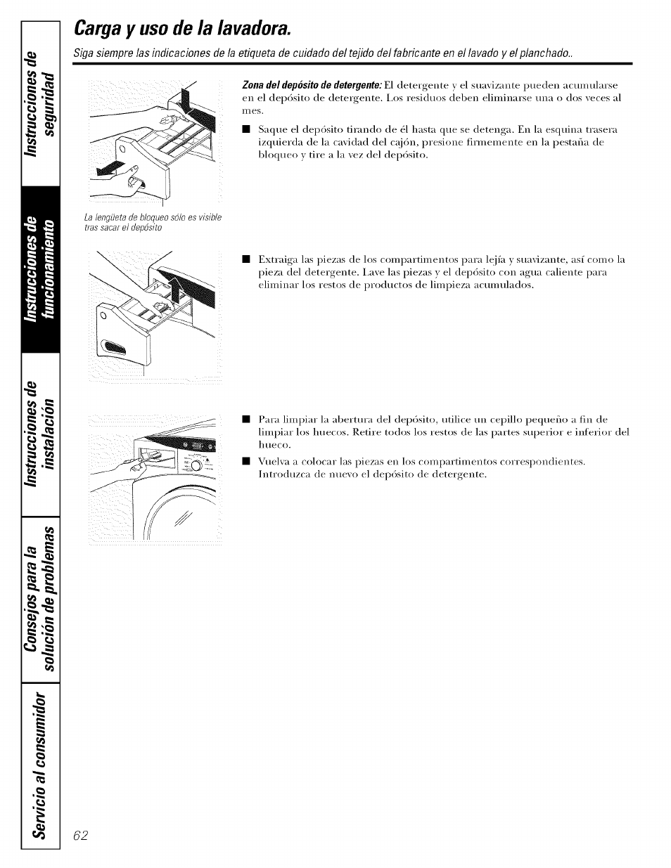 Carga y uso de la lavadora, 2 «s | GE LAVEUSES GBVH5140 User Manual | Page 62 / 76