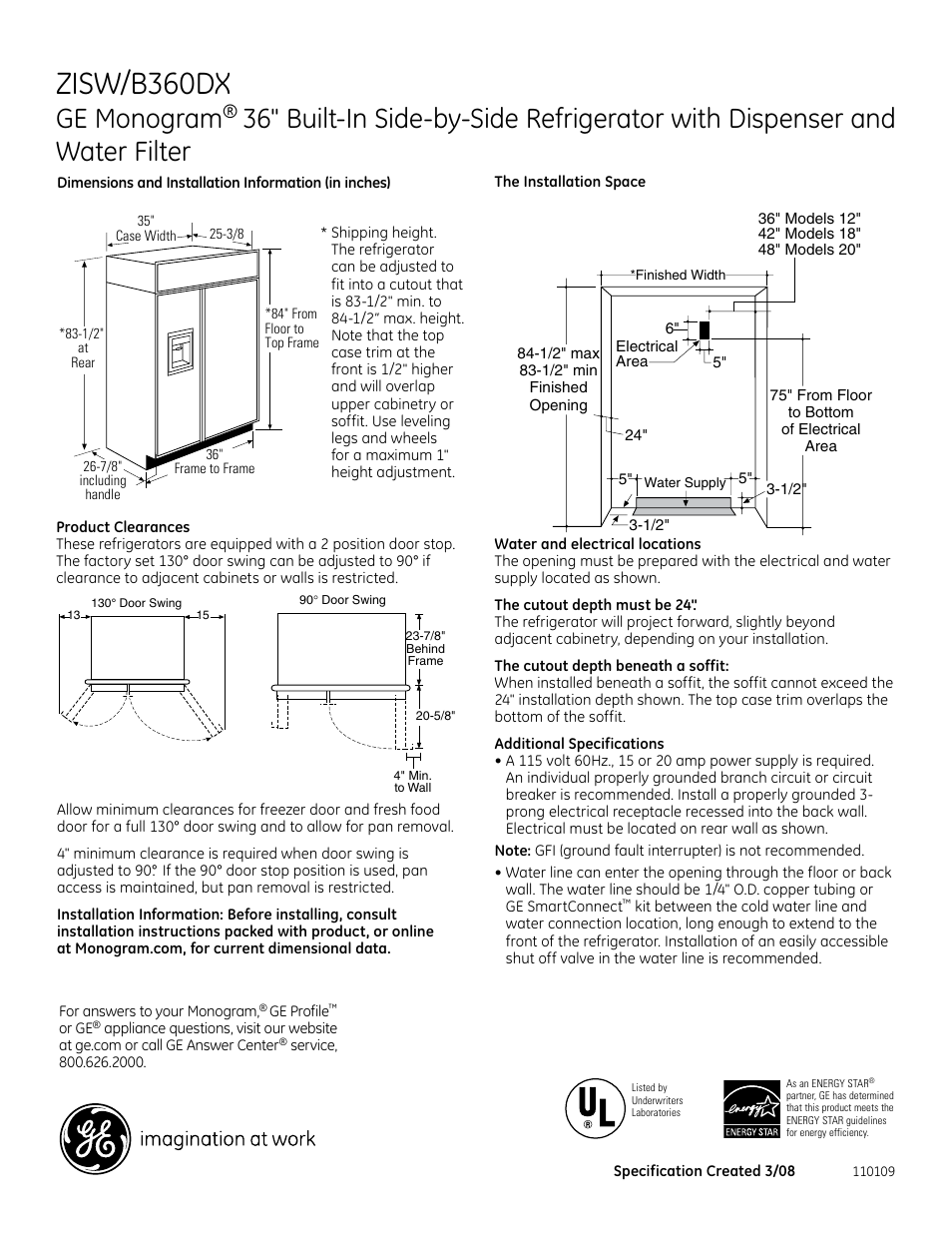 GE ZISW/B360DX User Manual | 7 pages