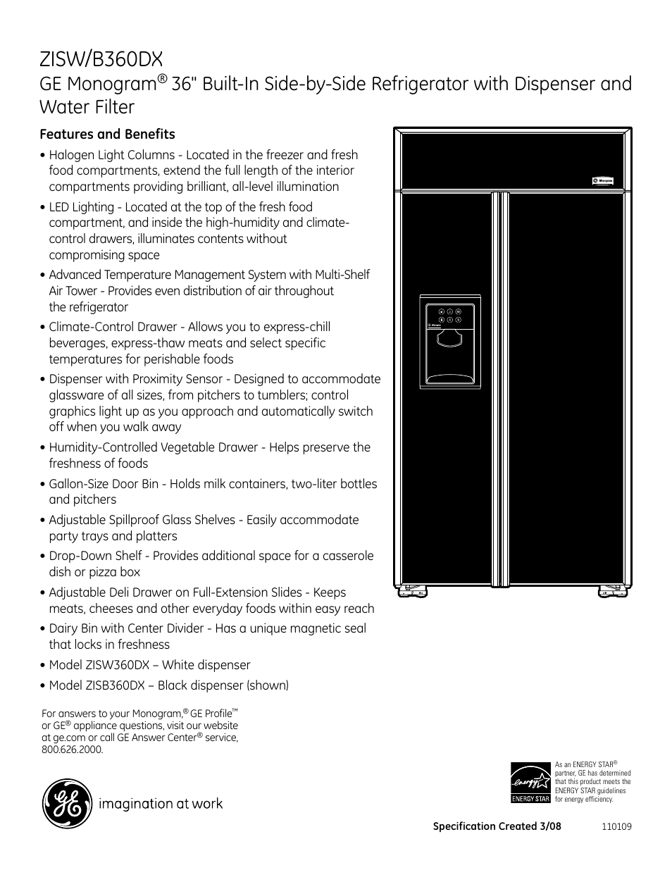 Zisw/b360dx, Ge monogram, Zisb360dr | GE ZISW/B360DX User Manual | Page 7 / 7
