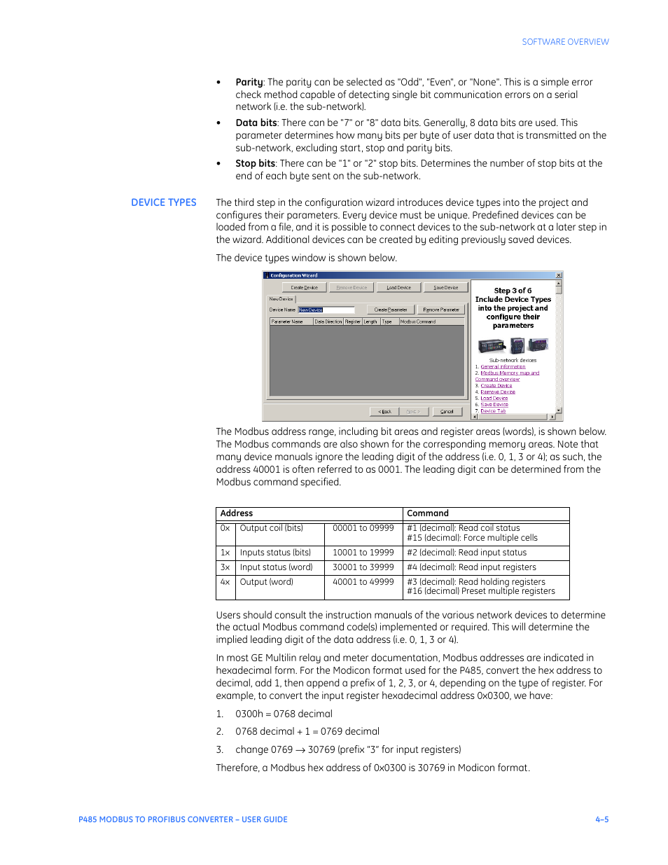 Device types, Device types –5 | GE P485 User Manual | Page 27 / 76