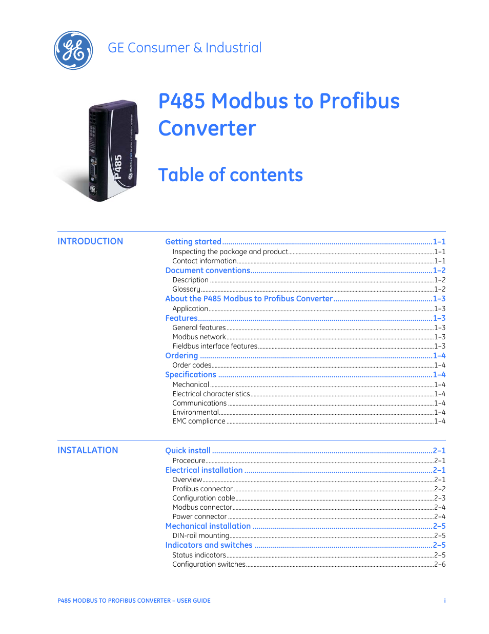 GE P485 User Manual | Page 3 / 76