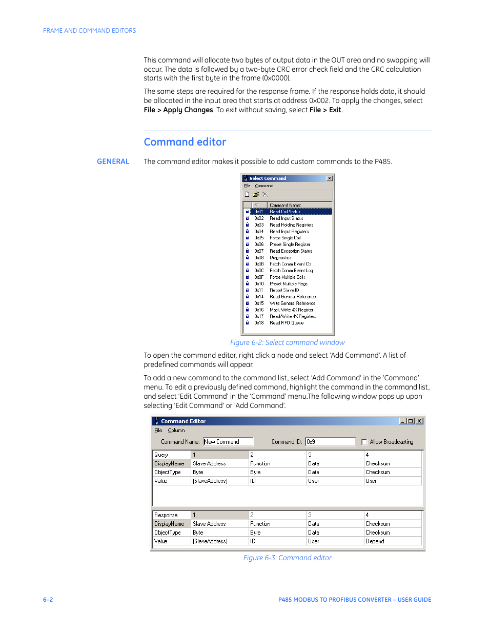 Command editor, General, Command editor –2 | General –2 | GE P485 User Manual | Page 44 / 76