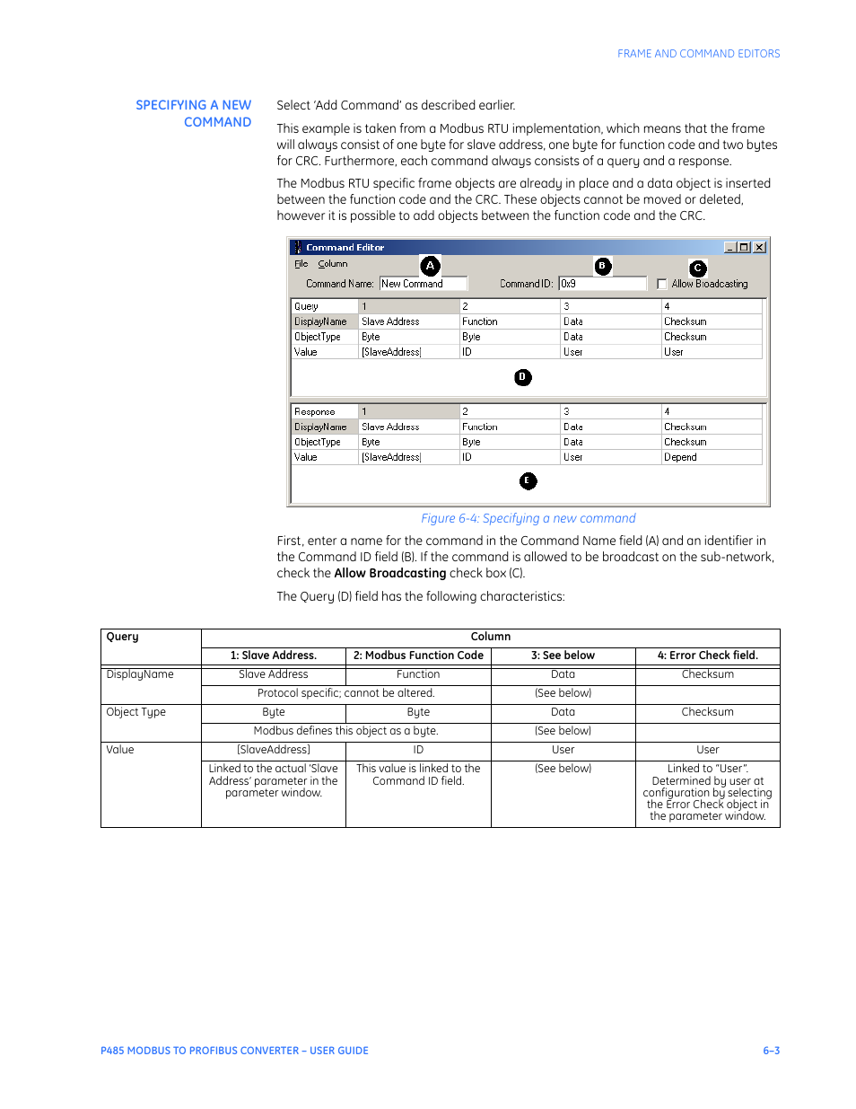 Specifying a new command, Specifying a new command –3 | GE P485 User Manual | Page 45 / 76