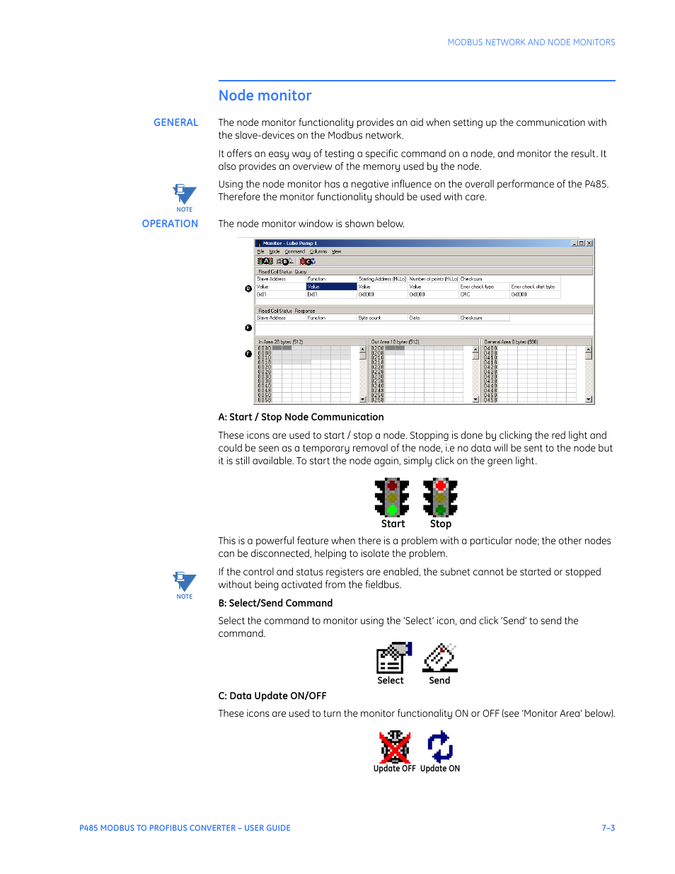 Node monitor, General, Operation | Node monitor –3, General –3 operation –3 | GE P485 User Manual | Page 49 / 76