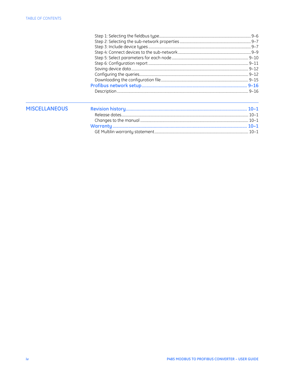 Miscellaneous | GE P485 User Manual | Page 6 / 76