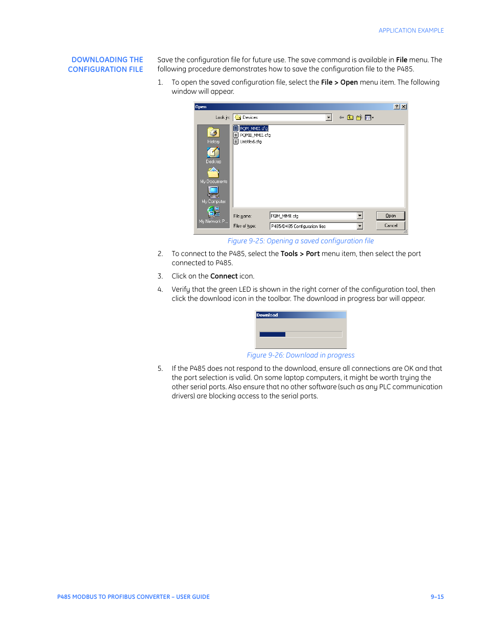 Downloading the configuration file, Downloading the configuration file –15 | GE P485 User Manual | Page 71 / 76