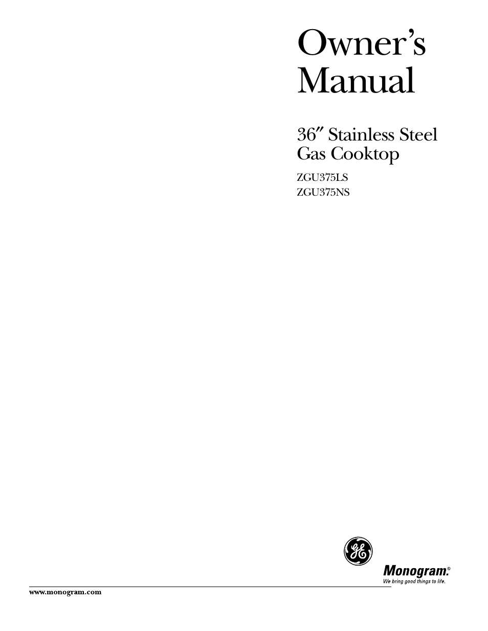 GE ZGU375NS User Manual | 20 pages