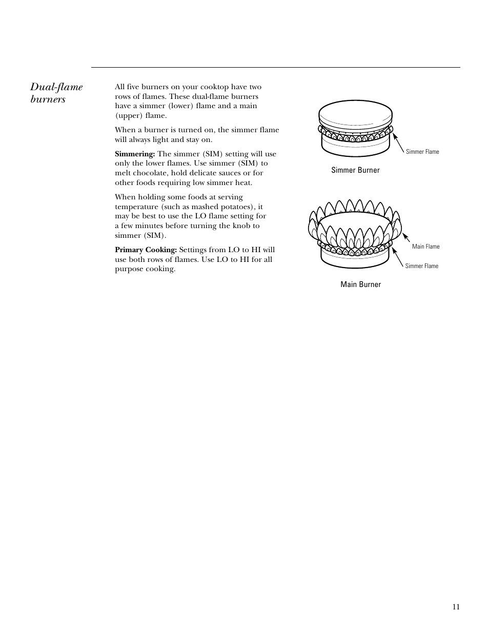 Dual-flame burners | GE ZGU375NS User Manual | Page 11 / 20