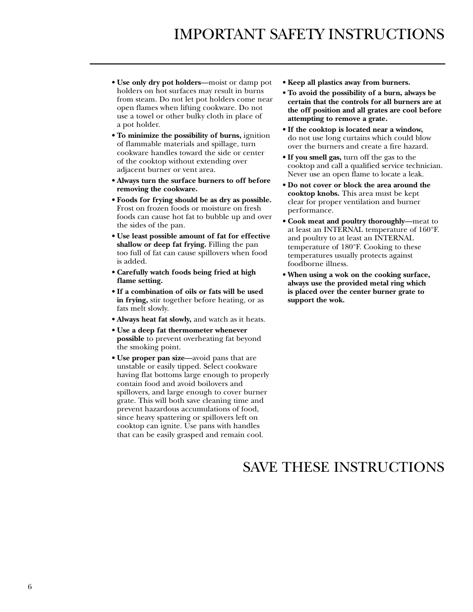 Important safety instructions, Save these instructions | GE ZGU375NS User Manual | Page 6 / 20