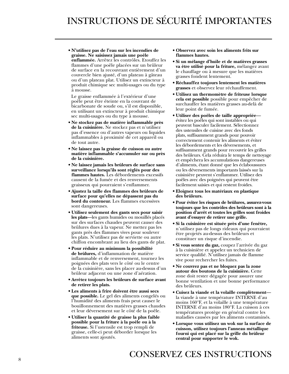 Instructions de sécurité importantes, Conservez ces instructions | GE ZGU375NS User Manual | Page 8 / 20