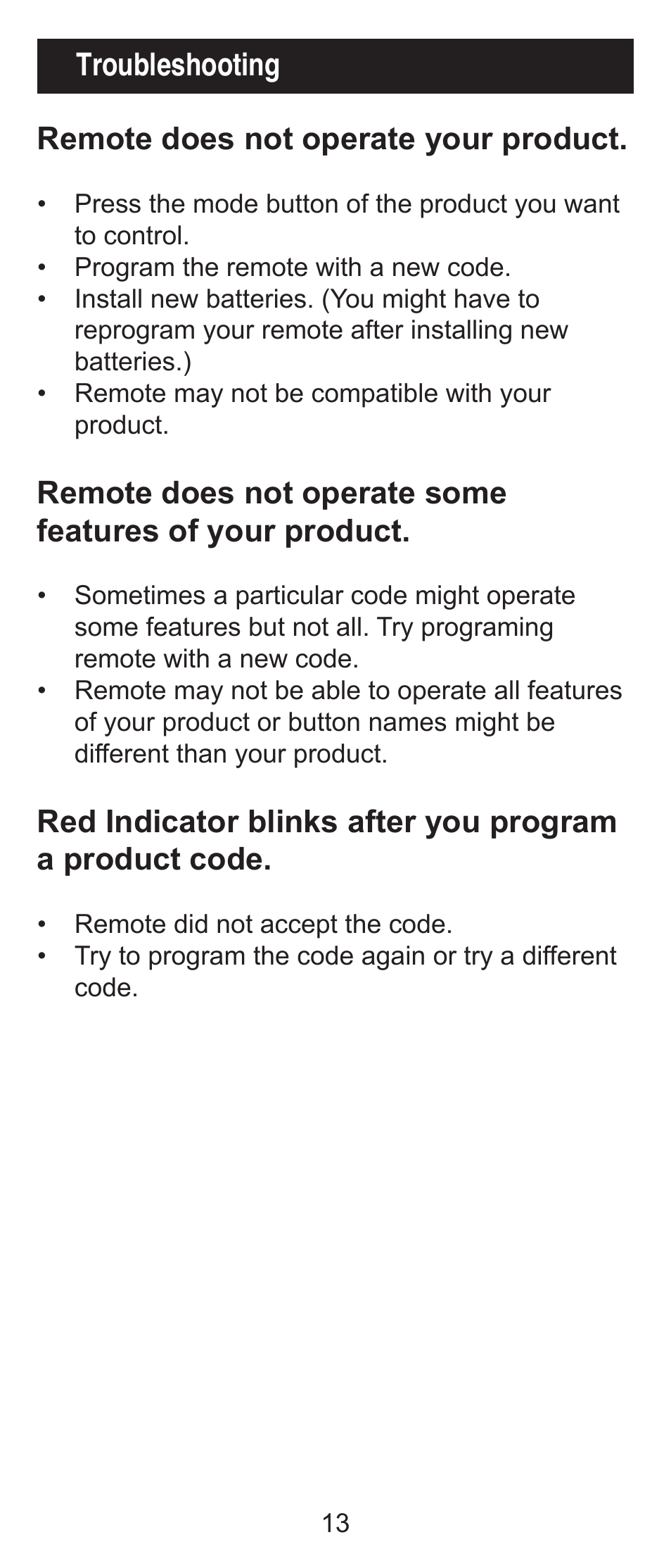 Remote does not operate your product, Troubleshooting | GE 24991 User Manual | Page 13 / 16